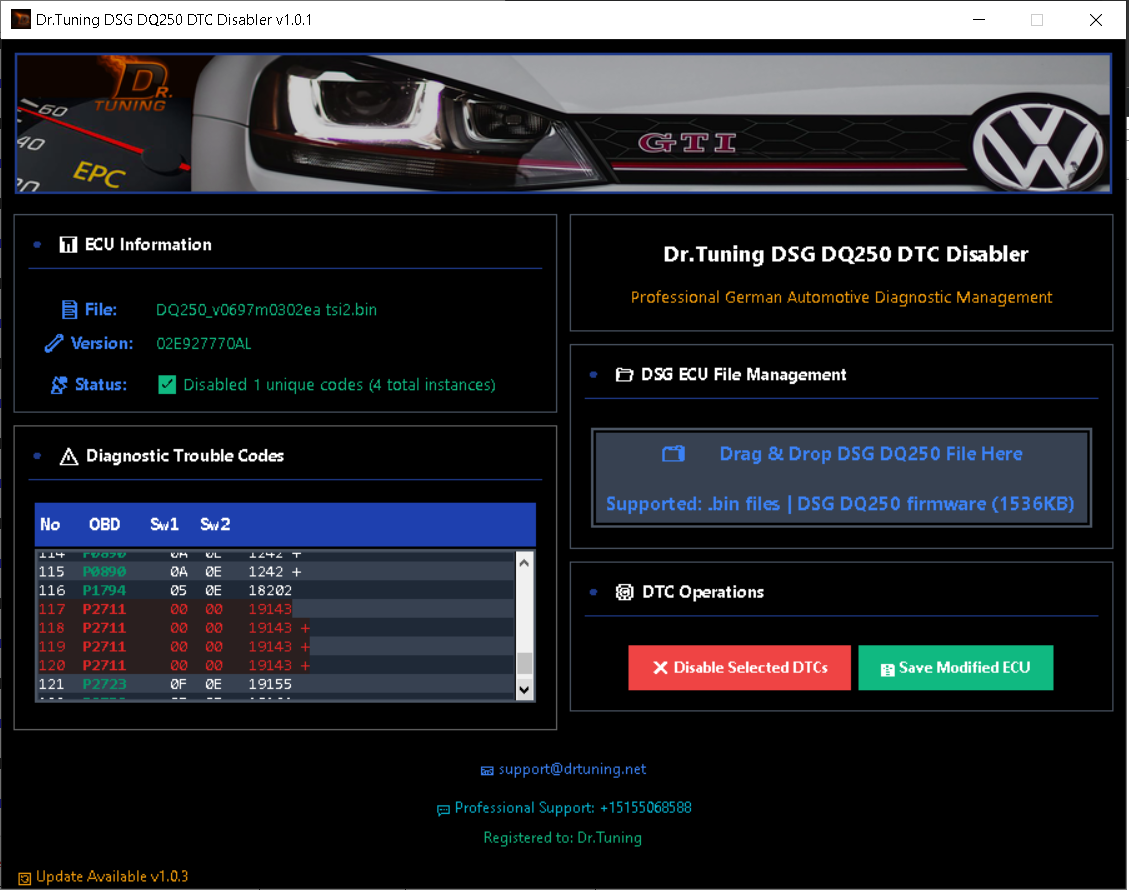 DSG DQ250 DTC Disabler Software